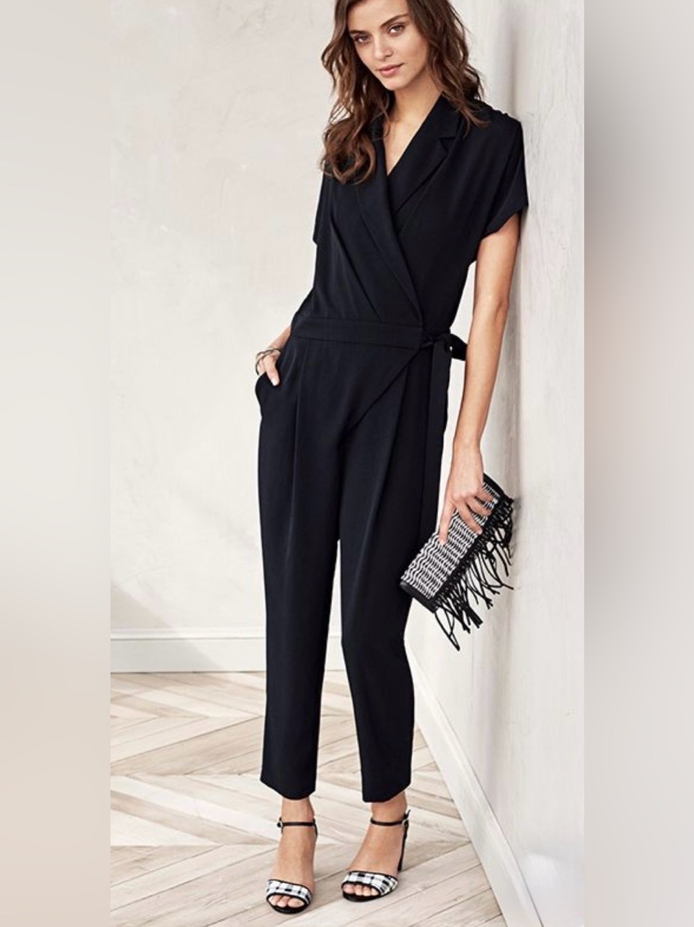 Banana Republic Black Wrap Black Ankle Jumpsuit size 8 Tall NWT